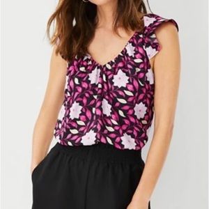 Ann Taylor Floral Raglan Flutter Sleeve Top Floral XL NWT